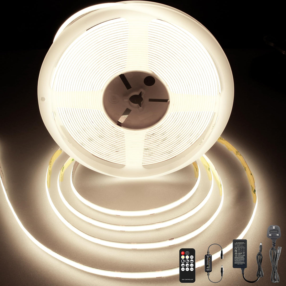COB LED Strip 3m, 24V, Dimmable, Remote, Warm White, 2700K