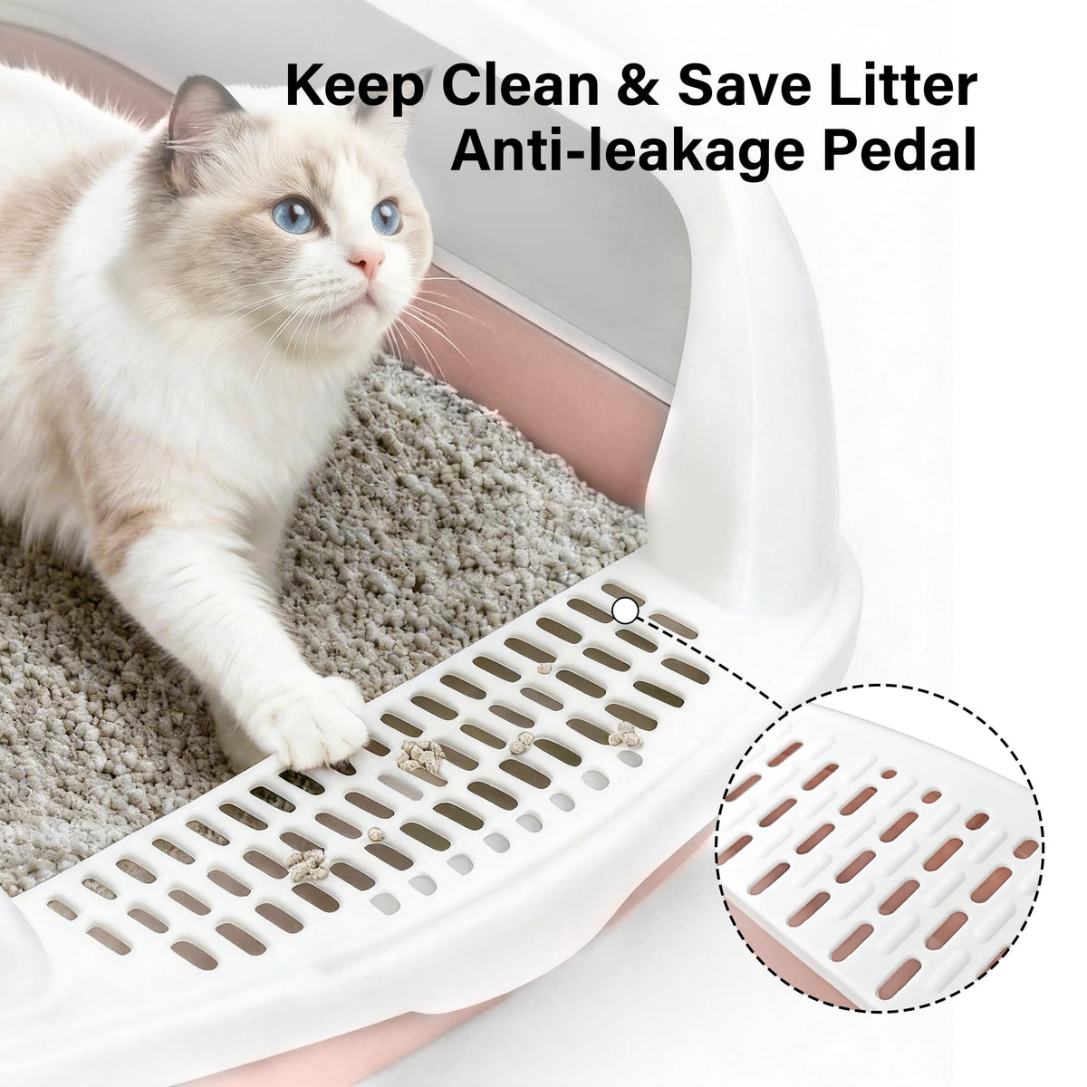 Cat Litter Tray Box, Litter Box, Plastic Cat Open Top Litter Tray with Free Scoop Kitten Detachable Rim Easy Cleaning,49 x 38 x 23cm (Grey)