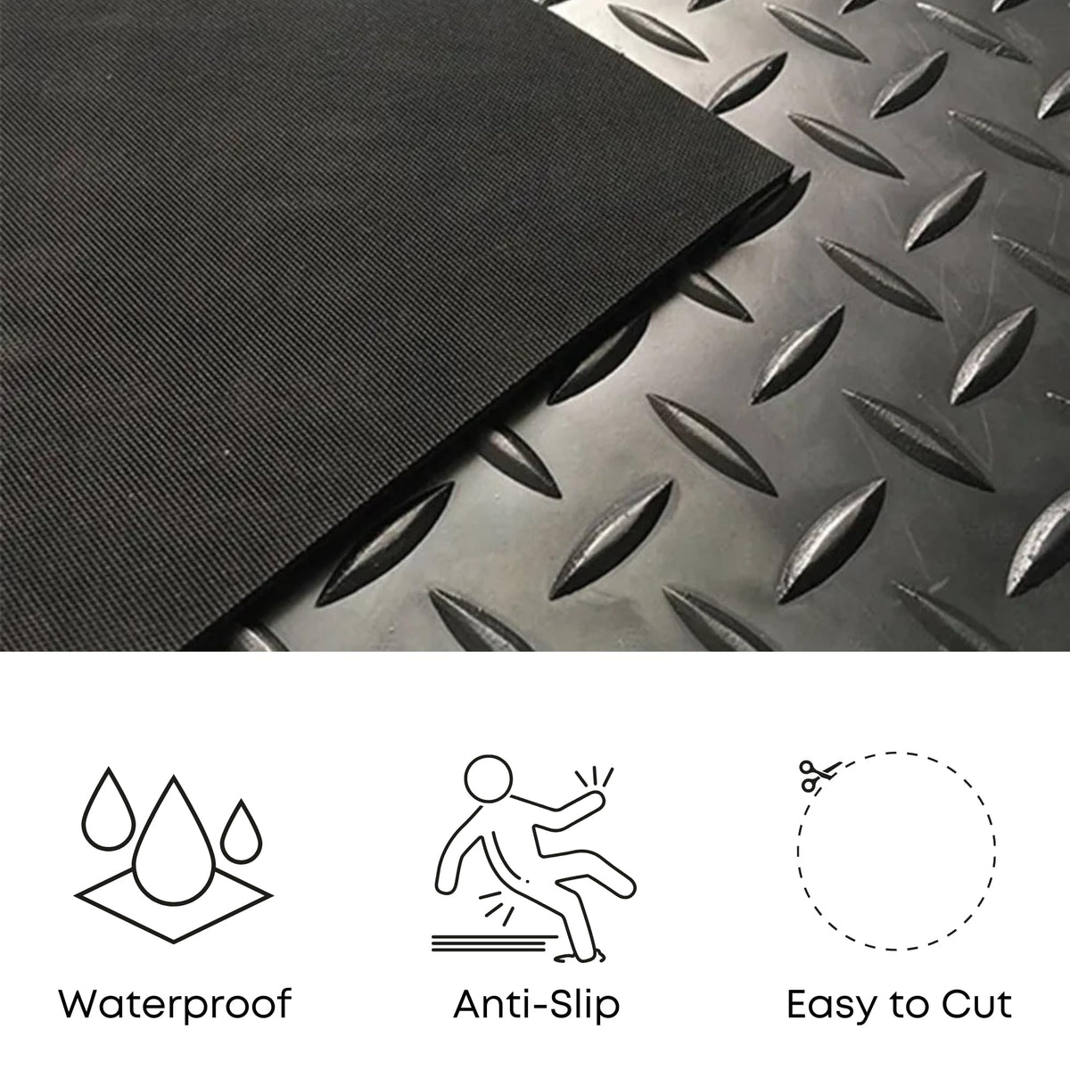 Black Rubber Matting Roll | Thick Heavy Duty Flooring Mat, Indoor & Outdoor, Non-Slip, Waterproof & Easy to Cut | Ideal for Garage, Vans, Gym, Shed Floor | 3mm (4.5m x 1.5m, Small Diamond)