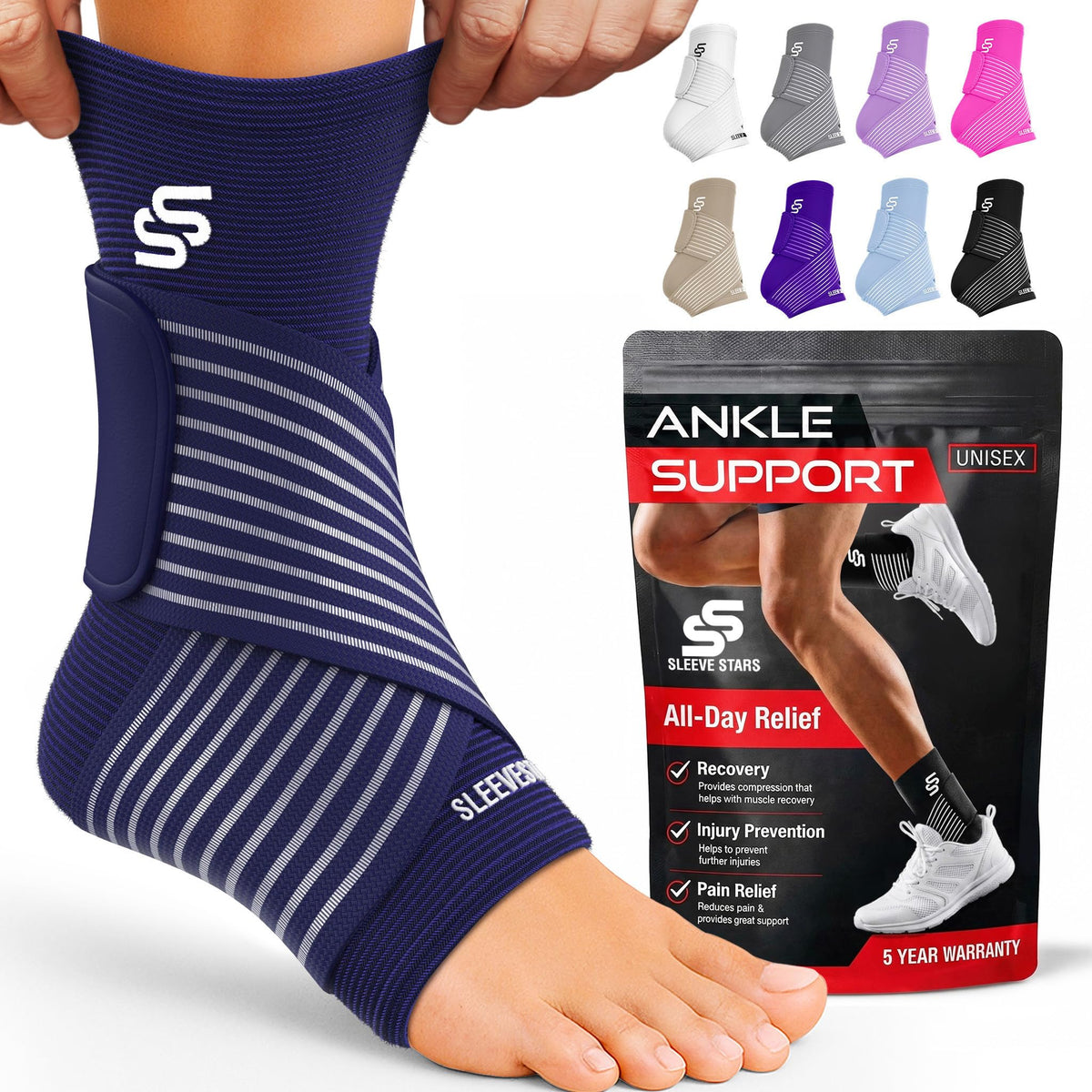 Sleeve Stars Ankle Brace Men & Women Support (Single/L:12"-13"/Black)
