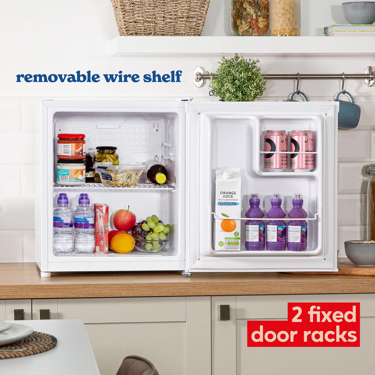 Russell Hobbs Table Top Larder Mini Fridge 66L Capacity, Reversible Door & Adjustable Feet, 0 to 8 Degrees Manual Temperature Control, Silver RH67TTLF0E1SS
