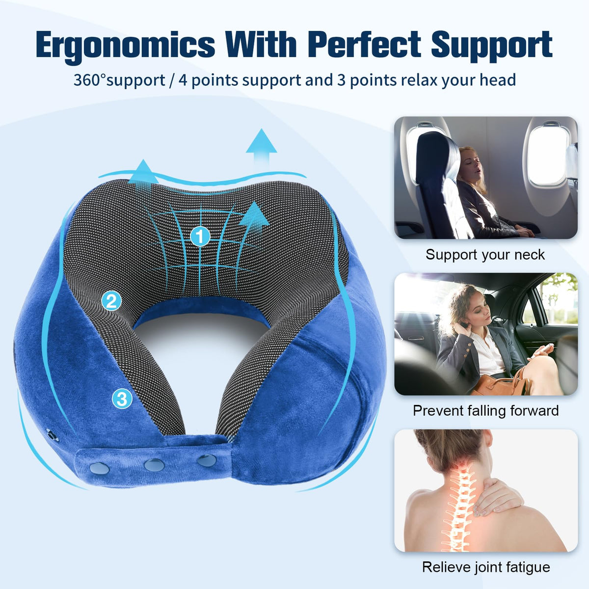 Cirorld Travel Pillow for Airplane, Neck Pillow for Travel, Memory Foam Travel Neck Pillow for Adults, Adjustable & Compact Flight Pillow, Ergonomic Neck Cushion, With Ear Plugs, Eye Mask, Carry Bag