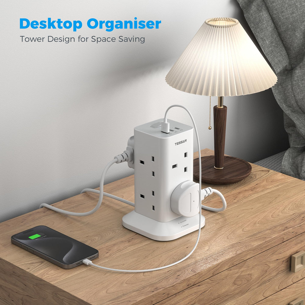 TESSAN Tower Extension Lead with USB C Slots