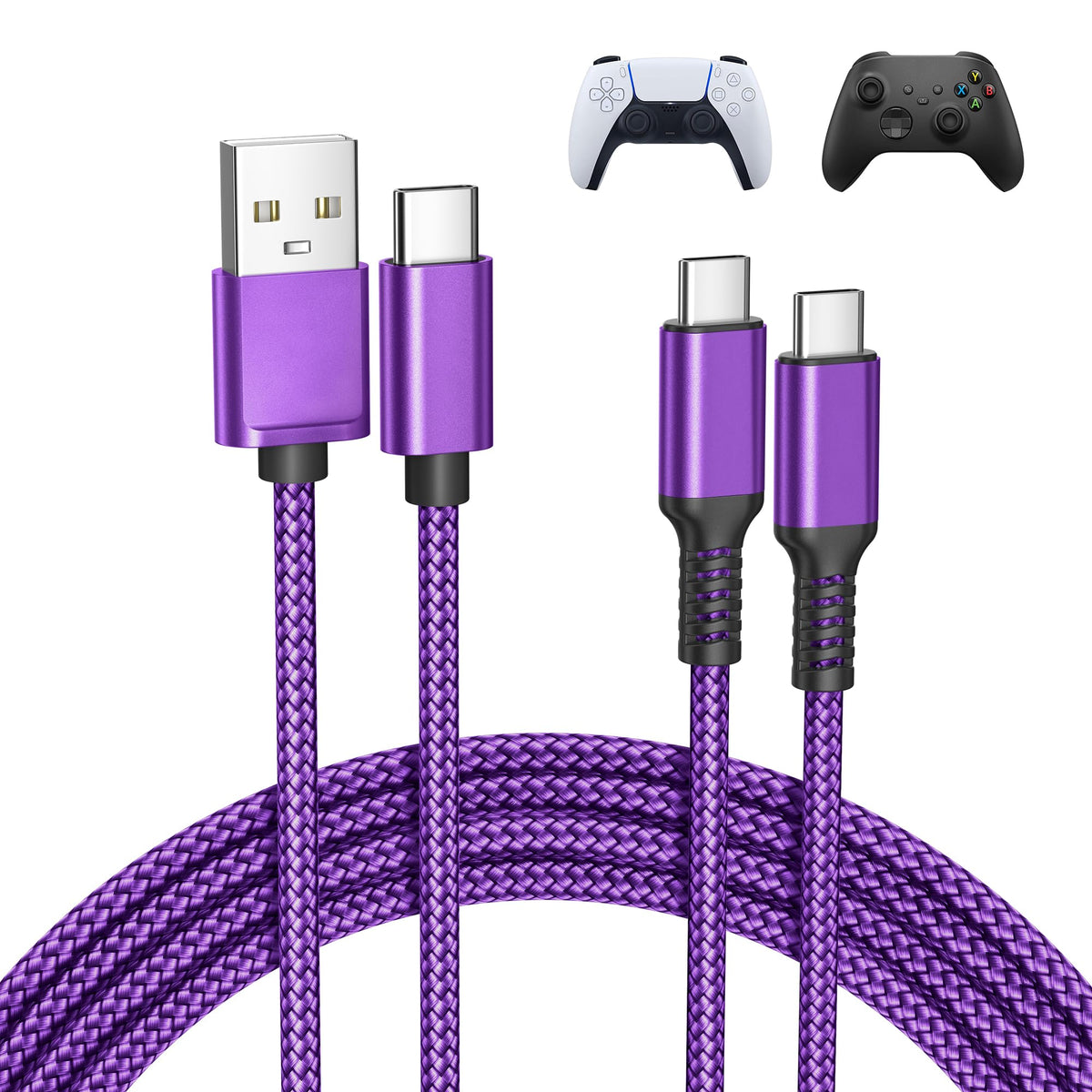 BASESAILOR Charger Cord for PS5/PS5 Pro Controller,Xbox Series X/S 2M 2Pack
