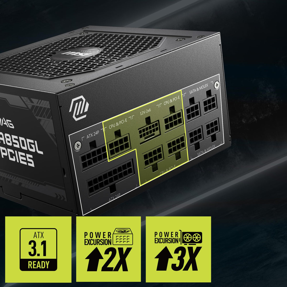 MSI MAG A750GL PCIE5 Power Supply Unit, 750W, 80 Plus Gold, Fully Modular, ATX 3.0, PCIe 5.0 GPU Support, 120mm FDB Fan, Full-Bridge LLC, Flat Black Cables - 7 Year Warranty
