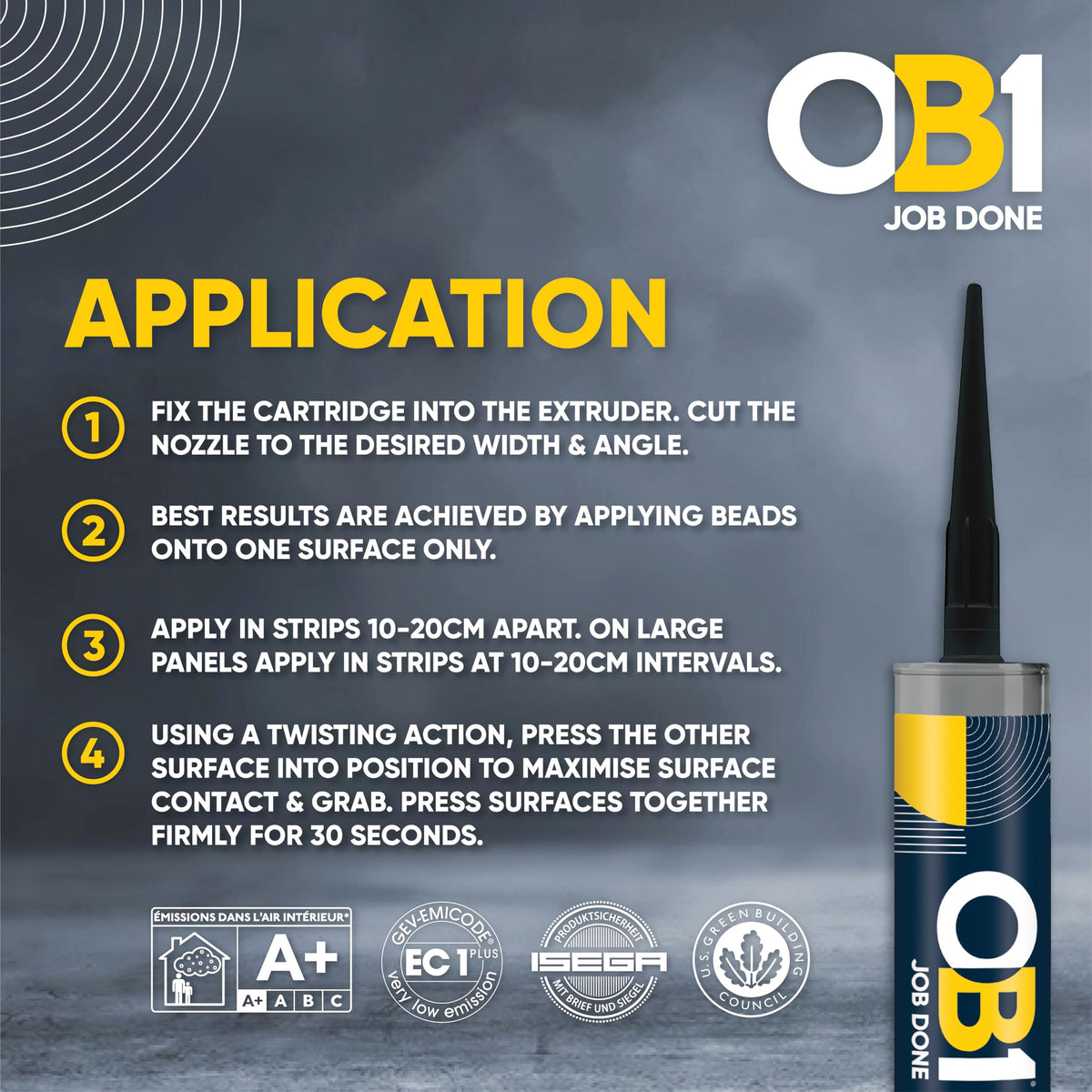 OB1 Clear Multi-Surface Construction Sealant & Adhesive, 290ml 2in1 formula