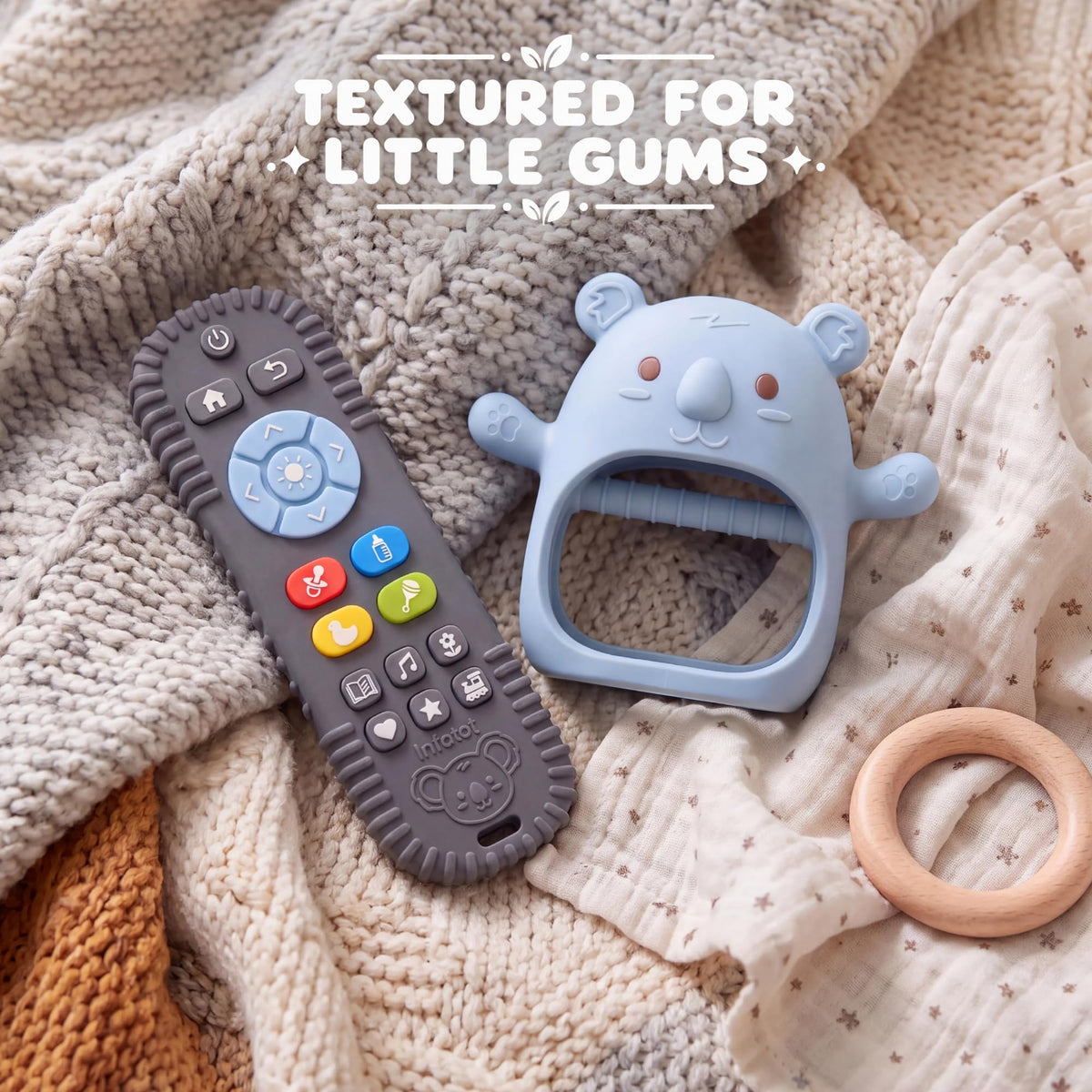 Infatot® Teething Toys for Baby Gifts – Chipmunk Silicone Mitten Teether, Soothing Glove for Infants, Baby Toys 0-6 Months, Soft Chewable Teether Toy to Prevent Finger Sucking, CM Blue.