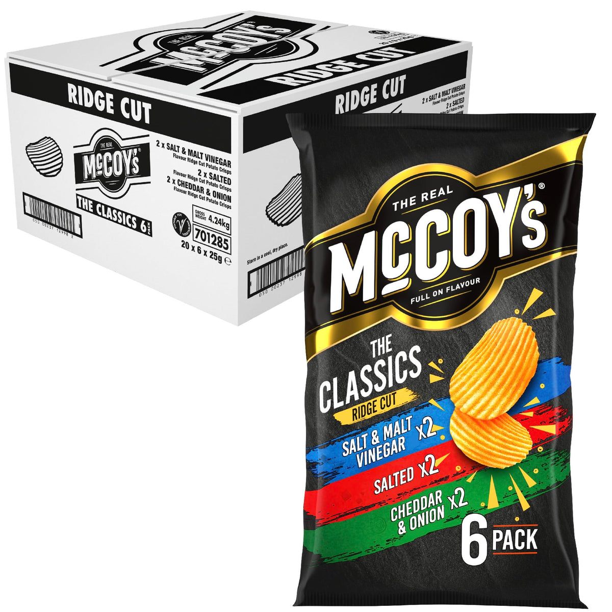 McCoy's Sizzling King Prawn Multipack Crisps 6 Pack (Multipack BOX of 20) - Fully loaded with flavour, iconic ridged crisp, unmistakable crunch