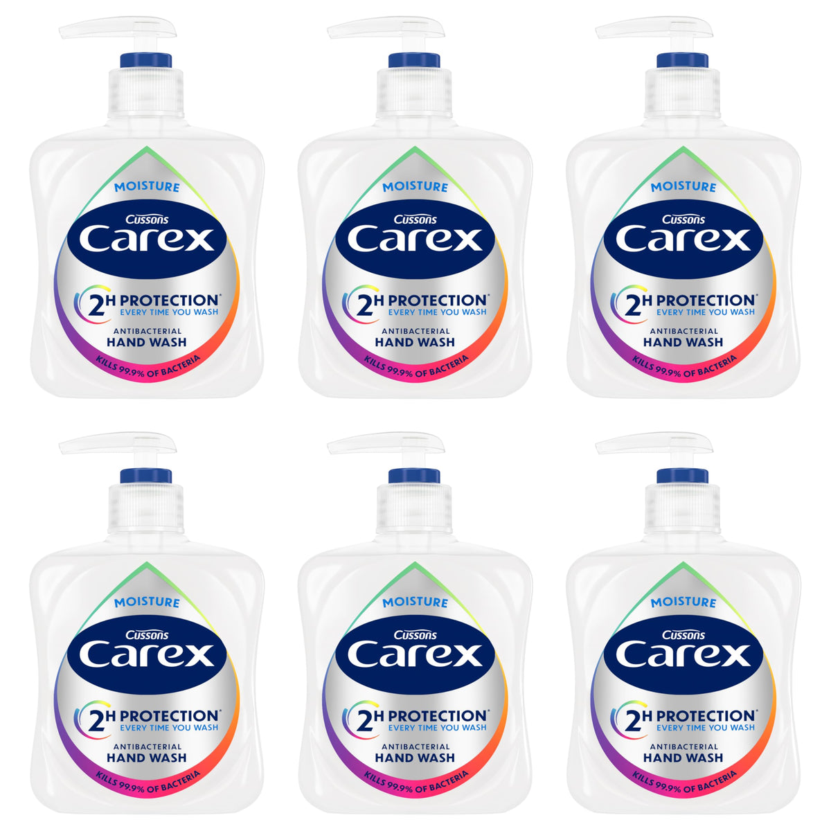 Carex 2 Hour Protection Antibacterial Peony and Blossom Hand Wash, Clean & Protect Hands, Bulk Buy, Pack of 6 x 250ml
