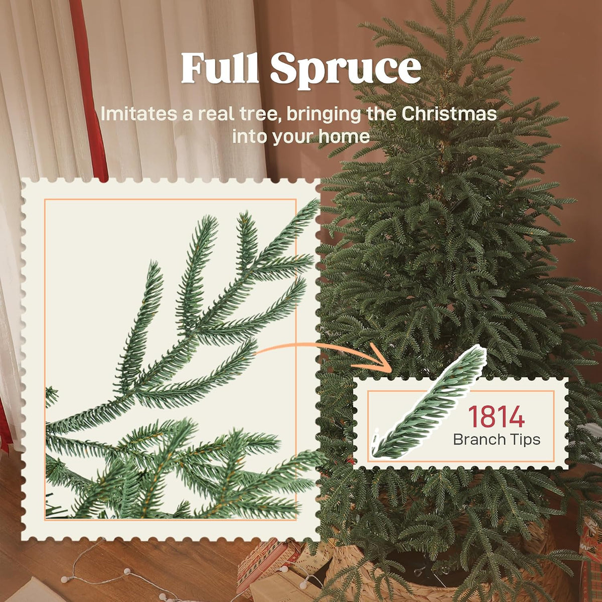 HOMCOM 6 ft Artificial Christmas Tree, 1814 Realistic Dense Branches, Green