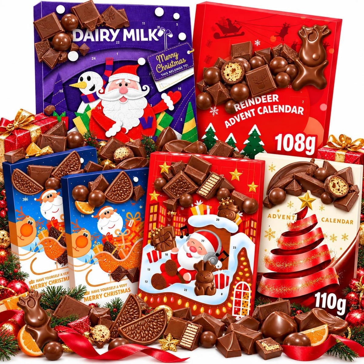 Chocolate Advent Calendar 2026 – 3 Pack Variety Chocolate Advent Calendars & Christmas Activity Pack, Kids Chocolate Advent Countdown, Festive Chocolate Gift for Kids & Adults