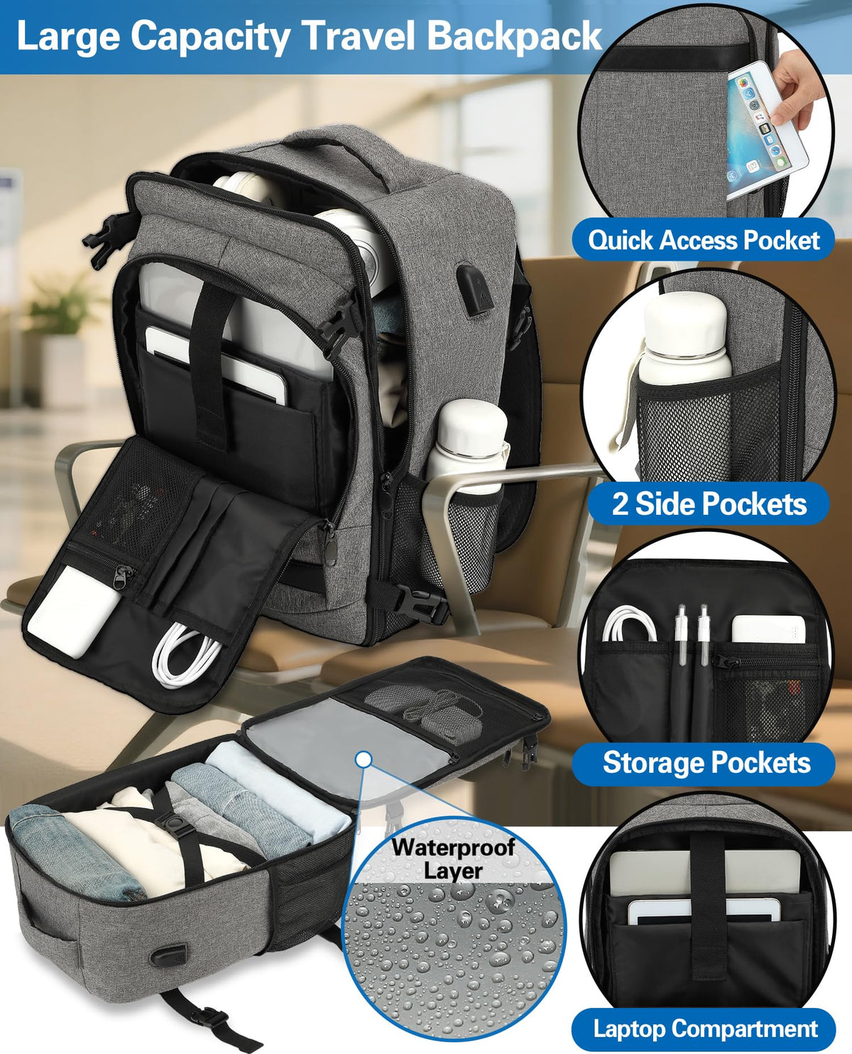 KLOSTAIN Cabin Bags 40x20x25 for Ryanair Underseat Travel Backpack Hand Luggage Carry-ons Bag Cabin Size 20L for Airplanes Flight Ruscksack Black