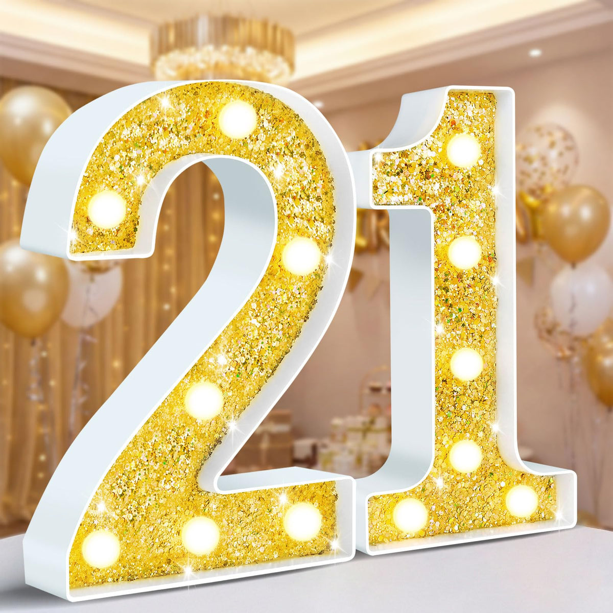 Ledido Pink Glitter Light Up Number 80 for 80th Birthday Decorations