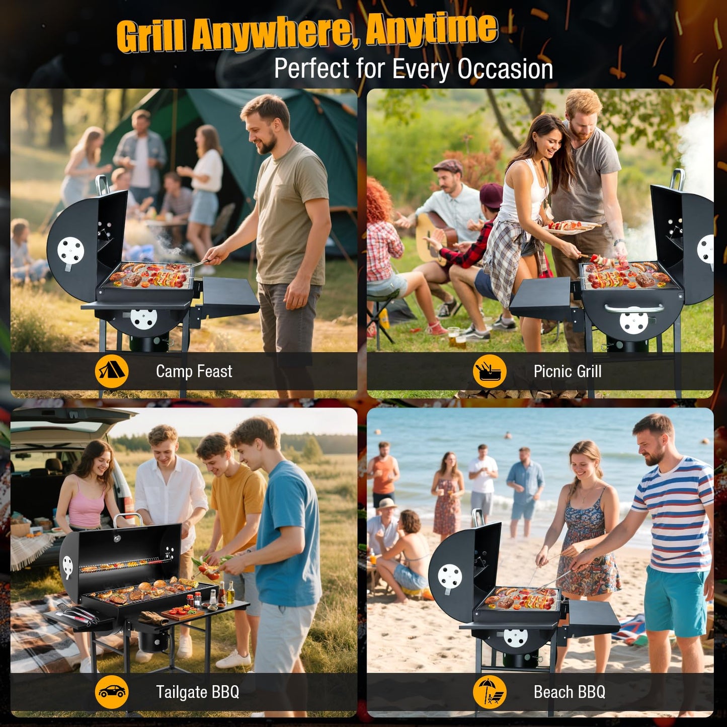 Charcoal BBQ Grill With Offset Smoker: Large Oil Drum Barbecue Barrel Grill For Outdoor Garden