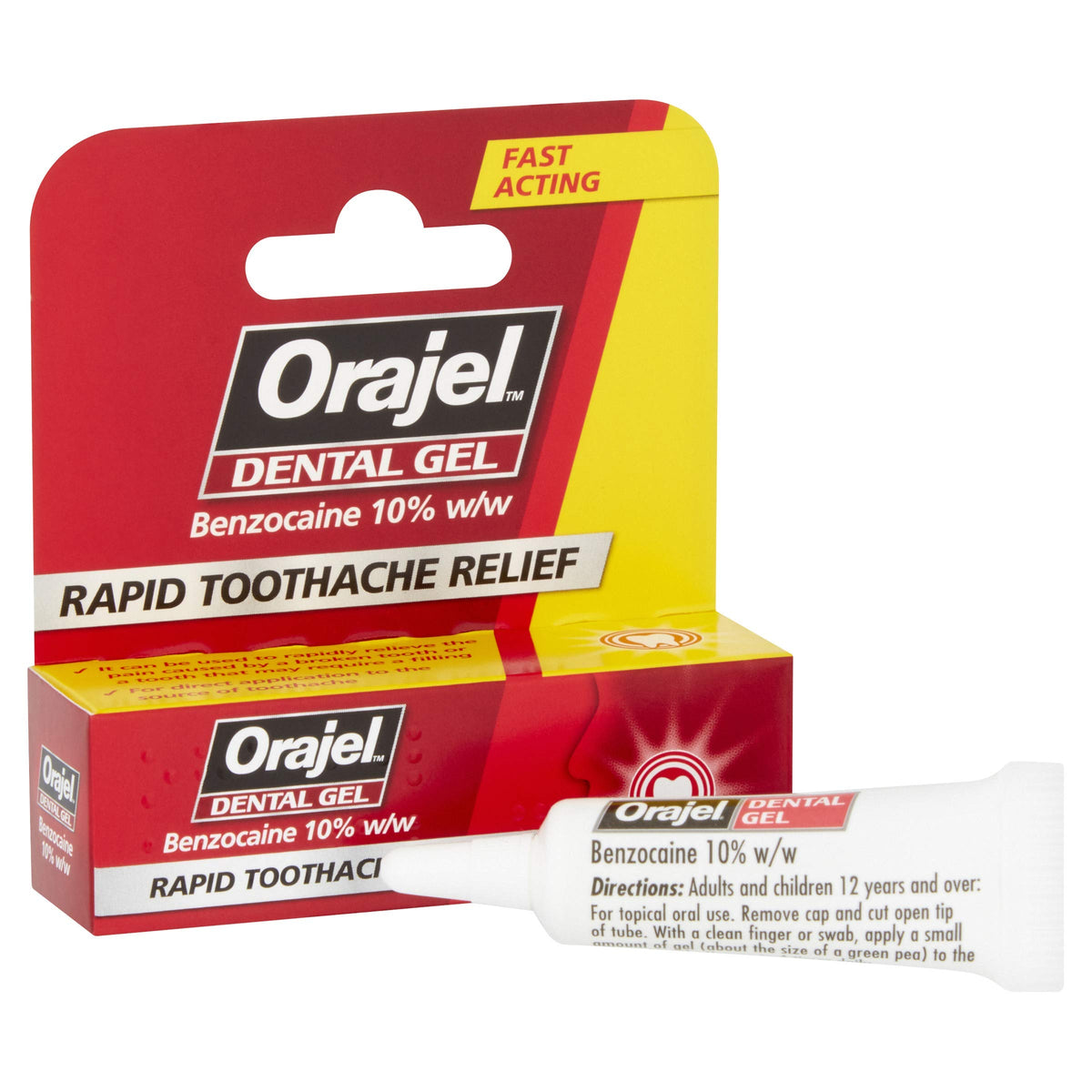 Orajel Toothache Pain Relief Gel, Benzocaine 10% w/w, Fast-Acting, 5.3g