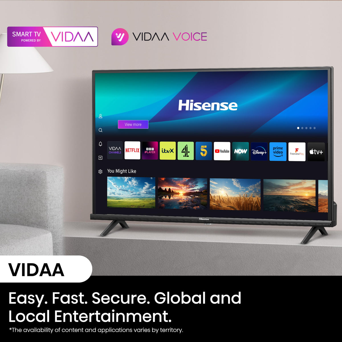 Hisense 40" 40A4QTUK FHD LED TV with Freely - Direct Lit LED, Dolby Audio, Natural Colour Enhancer, Games Mode, Sports Mode, Disney +, YouTube, Netflix