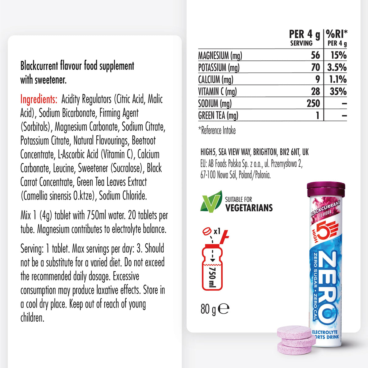 HIGH5 Zero Electrolyte Tablets for Hydration, Berry, 20 Tablets