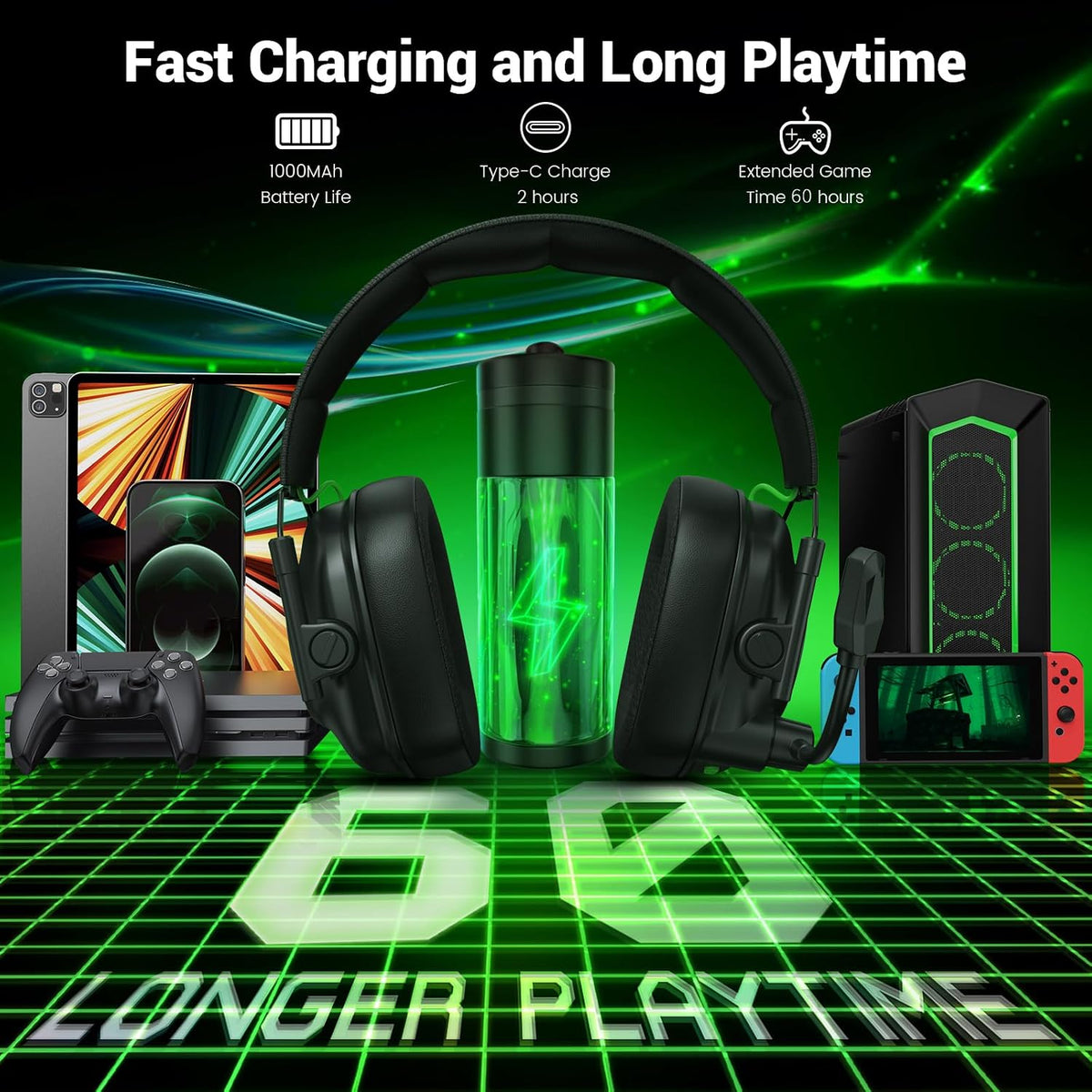 Krysenix Wireless Gaming Headset with Mic for PS5, PS4, PC, Switch, Mac