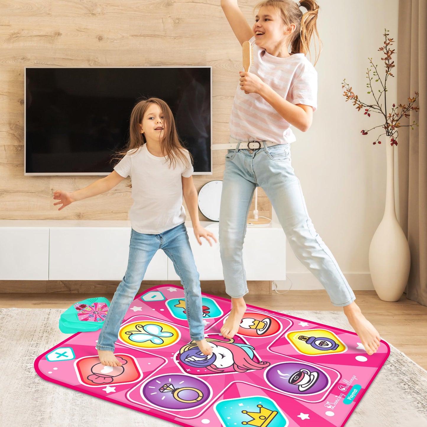 FHNSEL Dance Mat for Girls,Light Up Dance Pad,Kids Musical Dance Play Mat with Light Up 9 Pattern,Built-in Music, 5 Game Modes,Toys Gifts for 3 4 5 6 7 8 9 10 11 12 Year Old Girls Boys and Adult