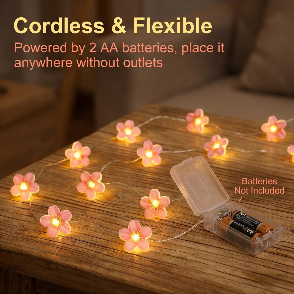 2M 20 LED Pink Cherry Blossom Fairy Lights, Battery Operated Flower String Lights for Bedroom Decor, Indoor Spring and Christmas Decorations, Girls Room Gift (Flowers)