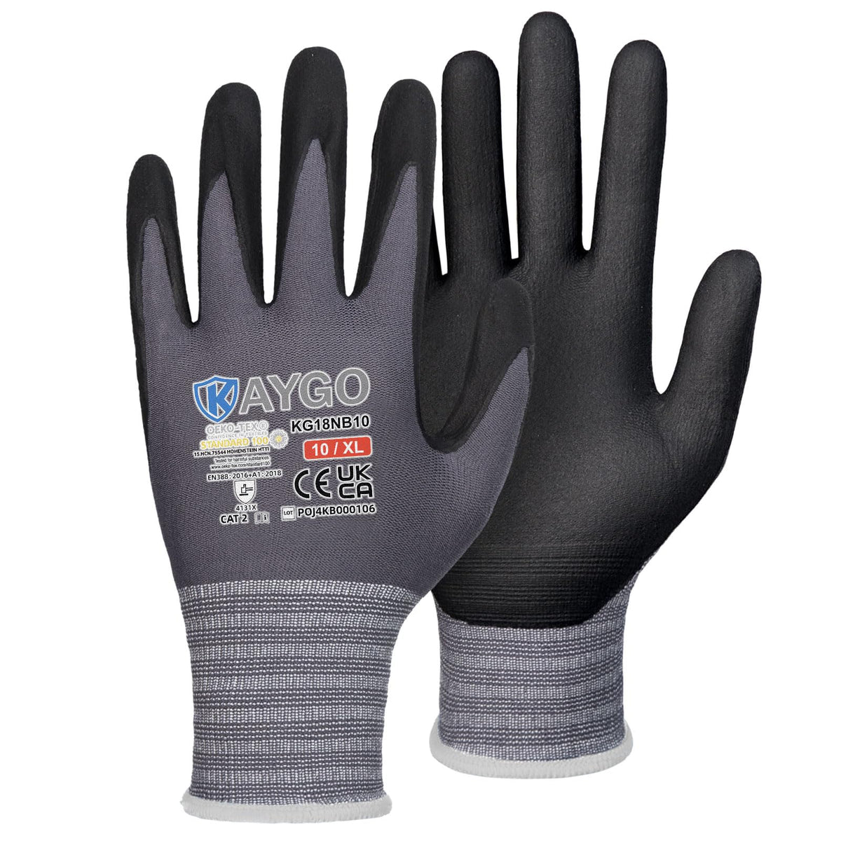 KAYGO Safety Work Gloves MicroFoam Nitrile Coated 12 Pairs, KG18NB