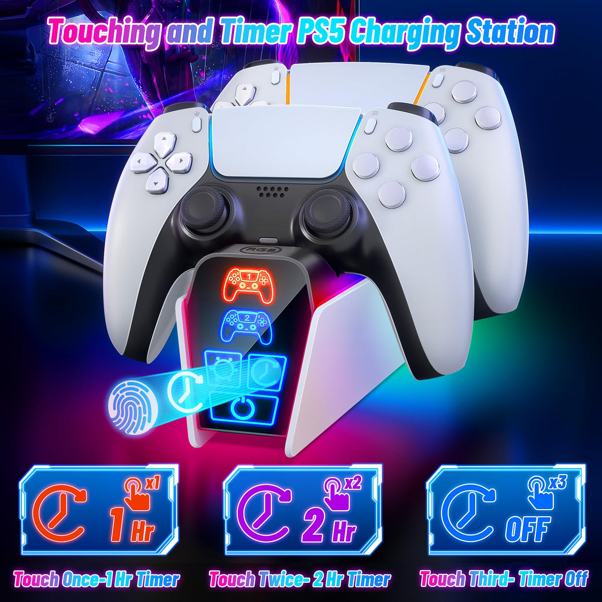 Fenolical PS5/Slim/Pro Stand with Adjustable Cooling Fan, Vertical PS5 Cooling Charger Stand for PS5/Slim/Pro, Multifunctional PS5 Slim Cooling Station with Dual Controller Chargers and RGB Light