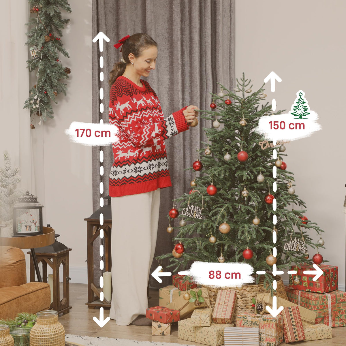 HOMCOM 6 ft Artificial Christmas Tree, 1814 Realistic Dense Branches, Green