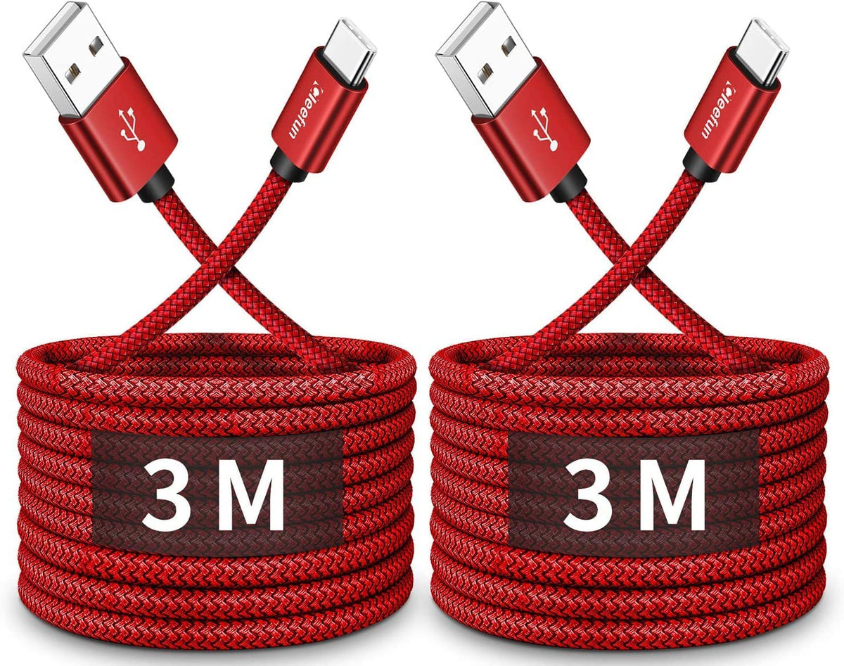 CLEEFUN 3M USB C Cable (2-Pack), Long PS5 Controller Charger Fast Charging