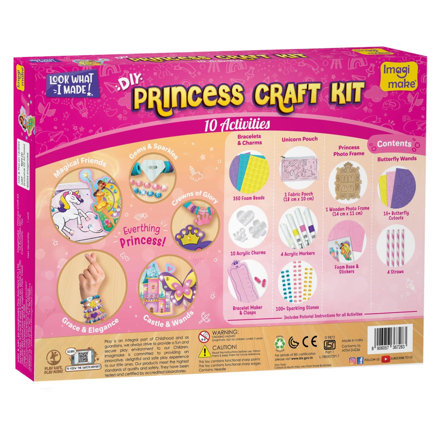 Imagimake Princess Craft Kit | 10 Mess-Free DIY Activities | Bracelet Making Kit, Unicorn Pouch, Butterfly Wands & More | Unicorn Gifts for Kids | Gifts for Girls & Boys 5,6,7,8,9,10,11,12 Years Old