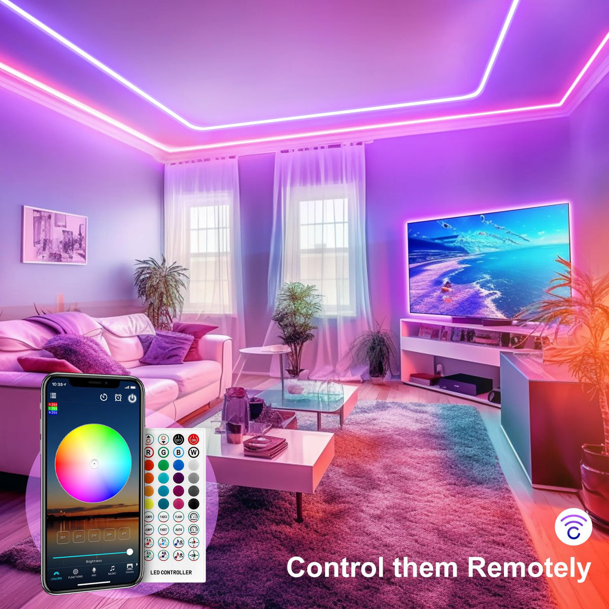 Beaeet TV LED Lights, 3M TV Backlight LED Strip for 32-60 Inch TVs, USB Powered Behind TV Light with RGB Music Sync and Bluetooth Remote Control for Home Decor