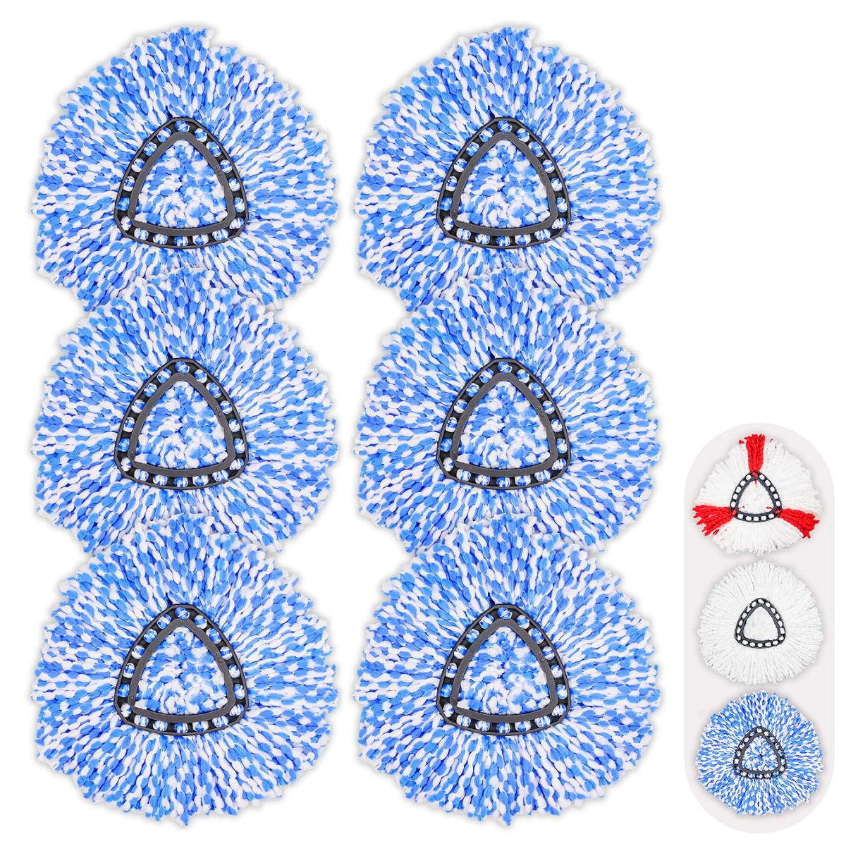 6 Pack Mop Head Replacement Compatible for vileda Triangle Swivel Mops - Mop heads replacement（BLUE）