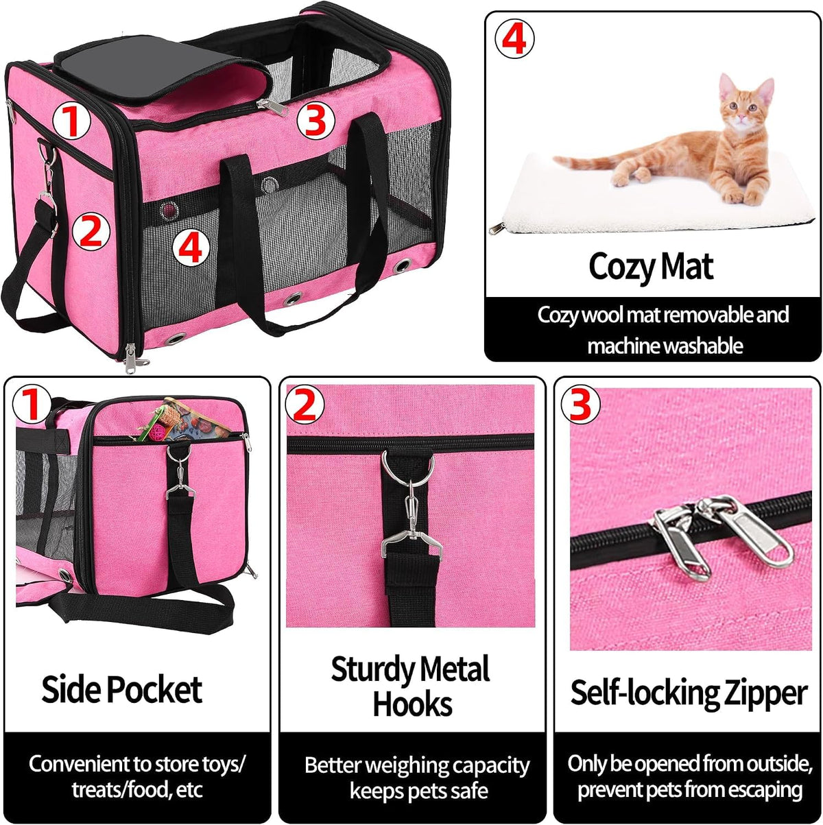 Dycietx Soft Sided Foldable Cat/Dog/Pet/Puppy Carrier Bag, Portable Pets Travel Carriers For Cats/Dogs With Shoulder Strap & Removable Mat, Durable Cat Basket of 17 lbs Airline Approved(Black, M)