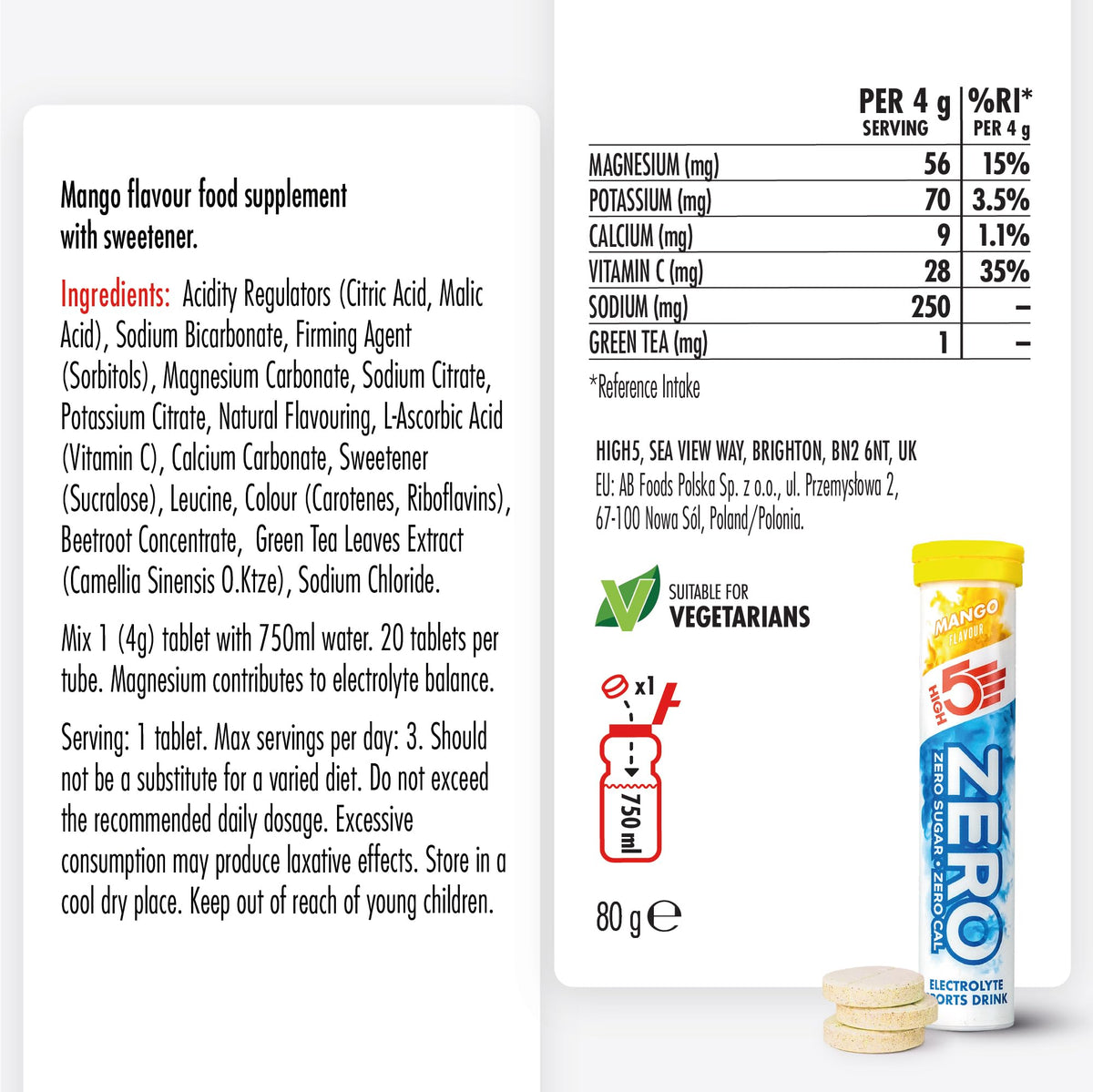 HIGH5 Zero Electrolyte Tablets for Hydration, Berry, 20 Tablets