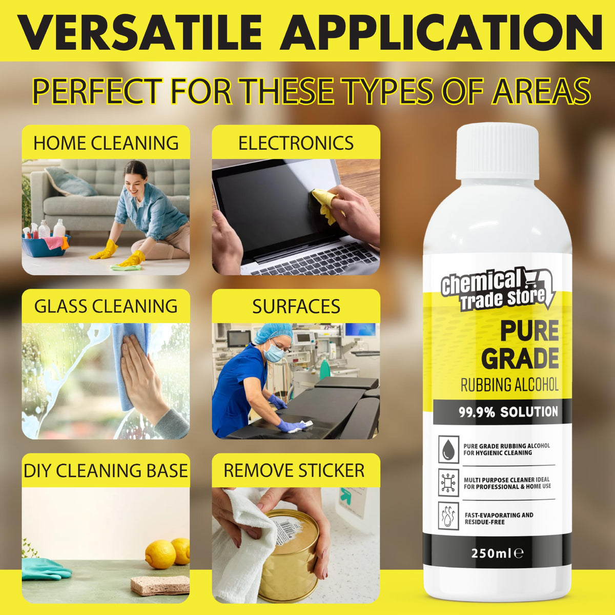 Rubbing Alcohol 99.9%, 500ml - High Purity Isopropyl Alcohol for Hygienic Surface Cleaning, Care Homes, Household Cleaning, Glass, Mirrors, Bathrooms, Kitchens & Hard Surfaces
