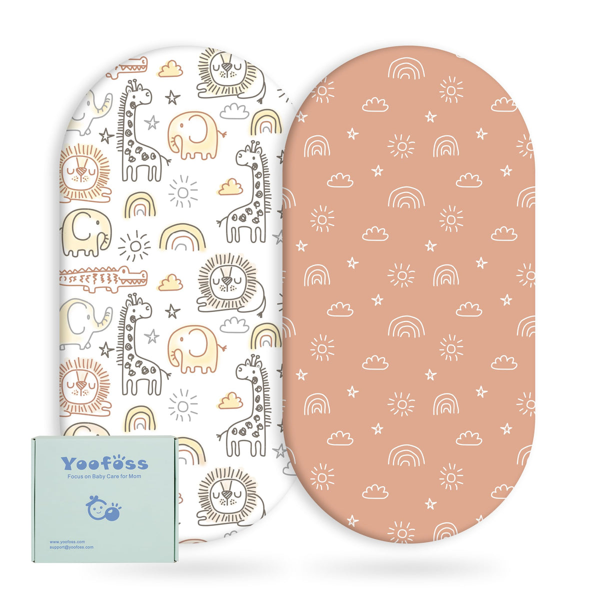 Yoofoss Moses Basket Sheets 41 x 84 cm, Fitted Soft & Breathable Microfiber Pram Sheet for Newborn Baby Boy and Girl, Crib Bassinet Mattress Protector Snuzpod Bedside 2 Pack