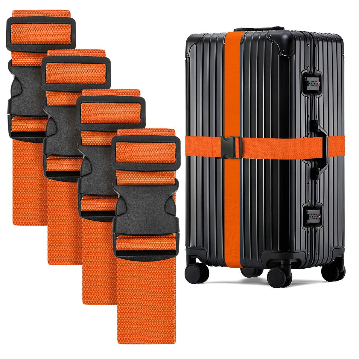 WISYOK Luggage Straps Extended, 4 Pack, 130-250cm Adjustable, Blue Orange