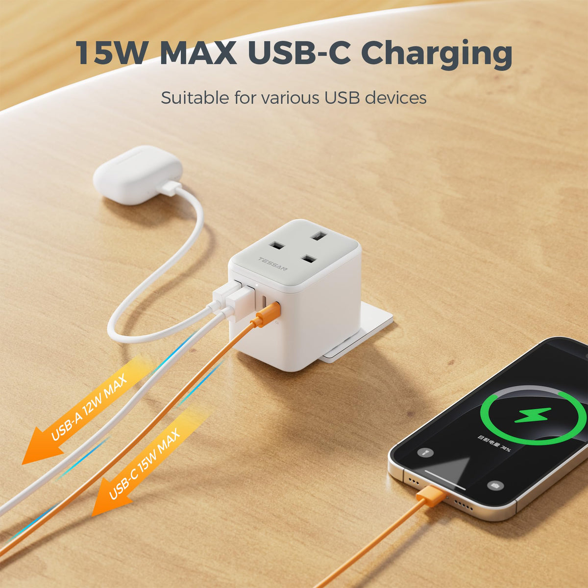 TESSAN Universal Travel Adapter Worldwide with 2 USB C and 2 USB A Ports