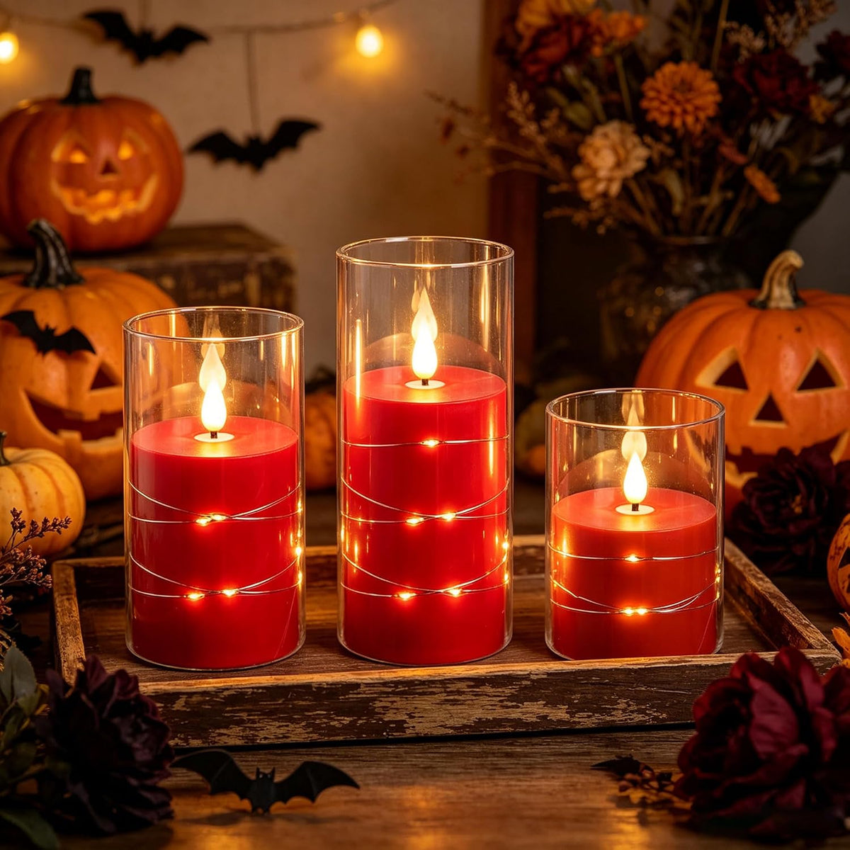5 Pack Ivory Transparent Taper Candles, Black Wick Flickering Flameless LED Candles with Fairy Lights, Heat Resistant Reusable Plastic Candles, Remote Control, 14/14/16/18/20cm, Indoor Outdoor Decor