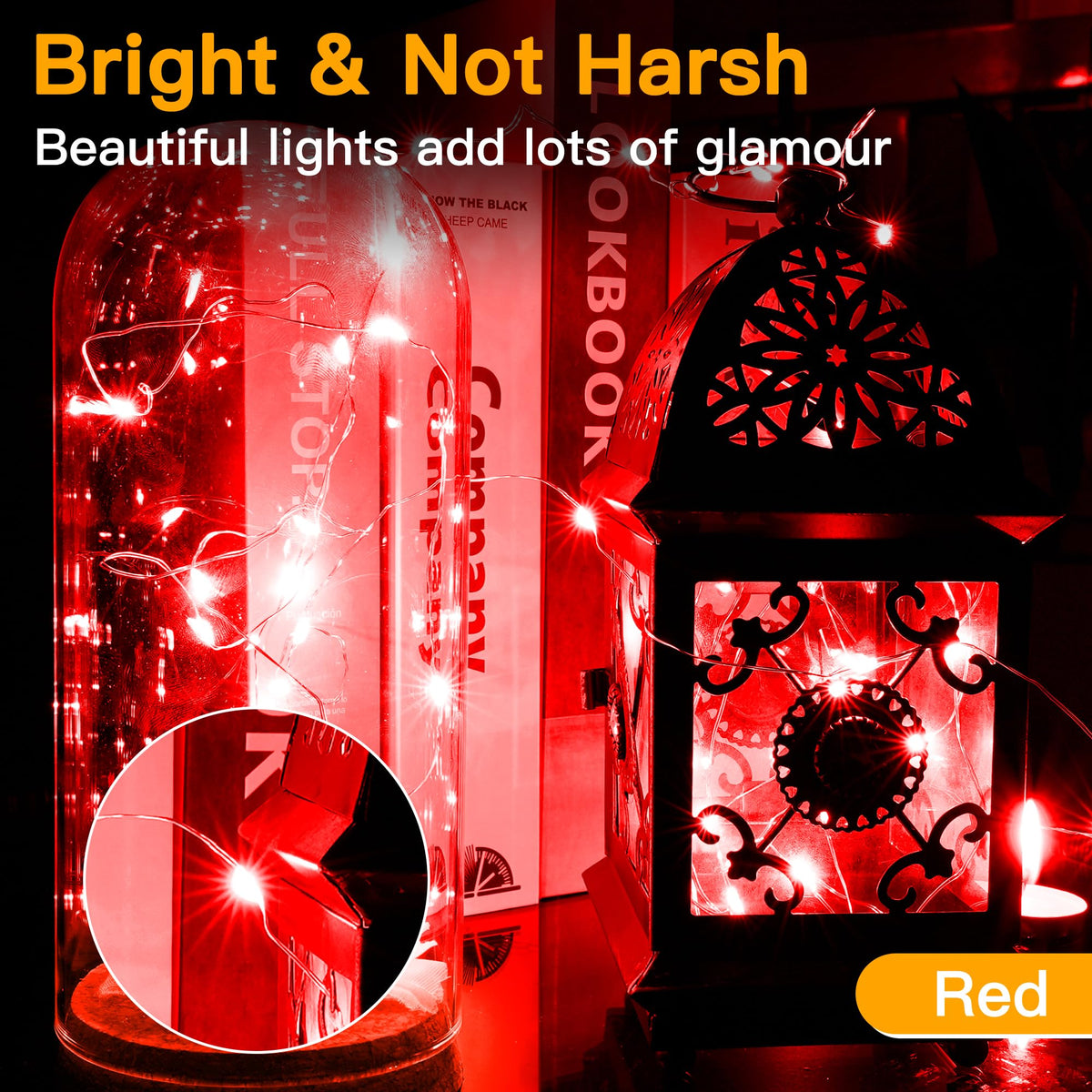 Ollny 10m 100LED Red Fairy Lights Battery Operated,Copper Wire String Light