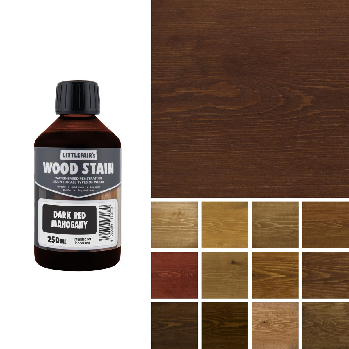 Littlefair's Wood Stain Water-Based - (Very Red Mahogany) – Non-Toxic, Eco-Friendly & Quick Drying - Easy-to-Apply, Concentrated Formula for All Wood Types – 15ml Tester Pot
