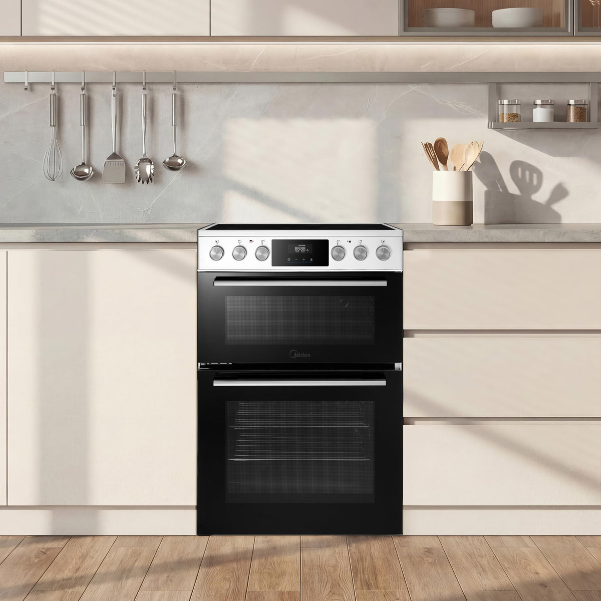 Midea 71L, 60cm Wide, Single Electric Built-in Fan Oven with Air Fry, 12 Oven Functions, Aqua Clean, LED Display, Convection, ECO, MultiLevel Cooking, Color Black - MBO65M90D2-BK