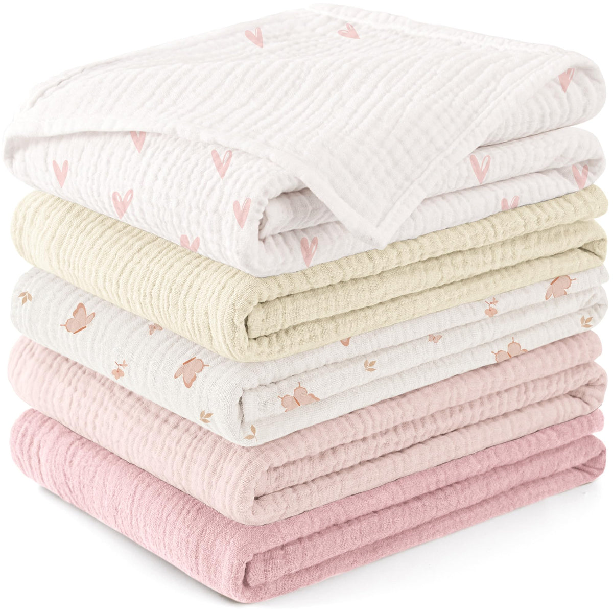 Susurration Muslin Cloths for Baby, 100% Cotton Baby Muslin Squares Cloths for Newborn Boy and Girl, Soft, Breathable and Extremely Absorbent Baby Muslin Burp Cloths, 60 x 60 cm, 5 Pack