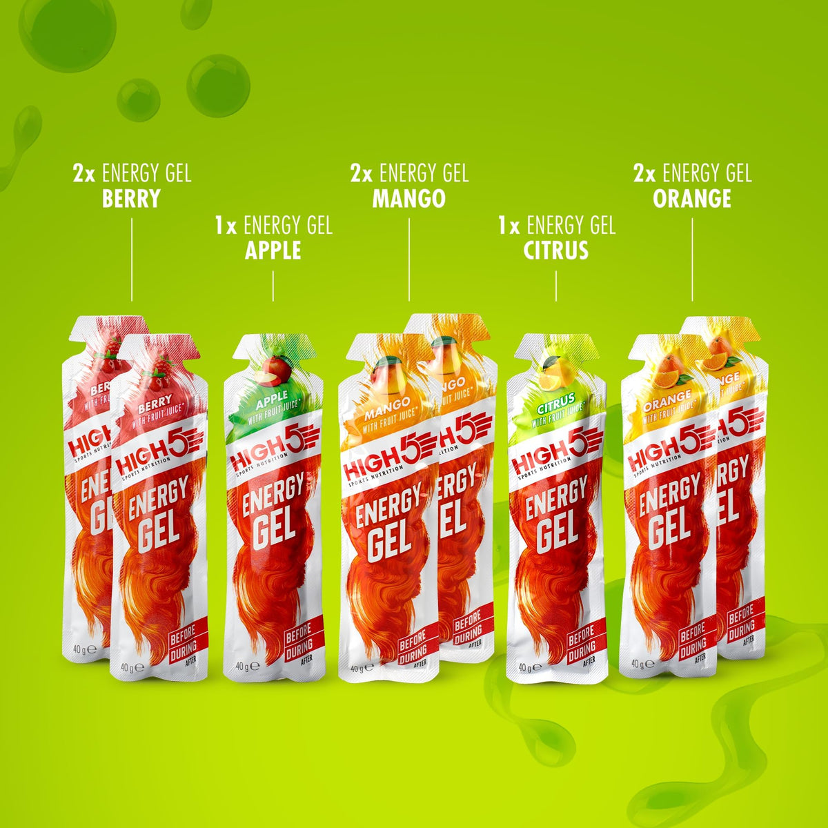 HIGH5 Energy Gels, Running Gel for Fast & Sustained Energy, Mixed, 8 x 40g