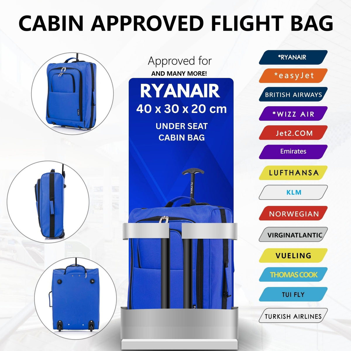 Easyjet 45x36x20 Carry on Suitcase Approved Underseat Cabin Bag Case Lightweight Hand Luggage 1.3kg 33L Black