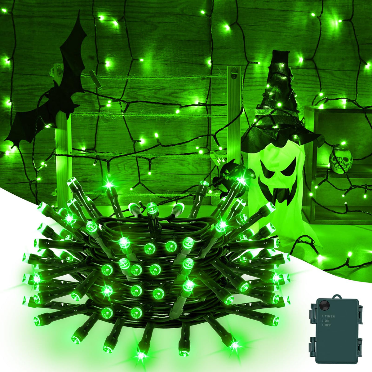 Gcstnn Battery Fairy Lights, 3M/9.8Ft 30LED Battery Powered Fairy Lights Indoor Outdoor with 6h Timer Waterproof String Lights On Green Cable,for Bedroom Christmas Tree Decorations,Garden-Cool White