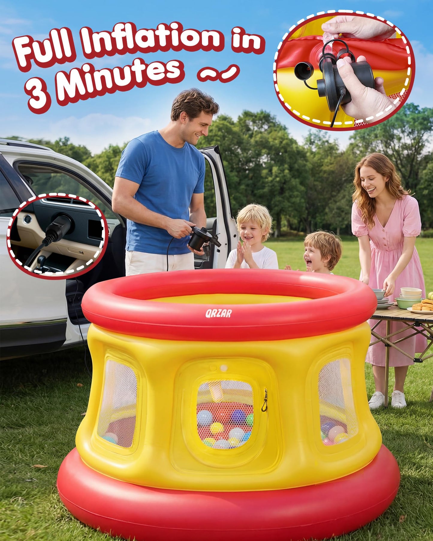 3-in-1 Inflatable Bounce House for Toddlers Under 4, Beautiful & Safe Bouncer with Ball Pit & Trampoline, Indoor/Outdoor Play Yard with Air Pump
