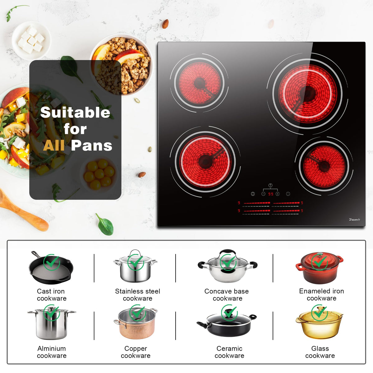 Double Ceramic Hob with Handle, Plug in 2 Ring Electric Hob