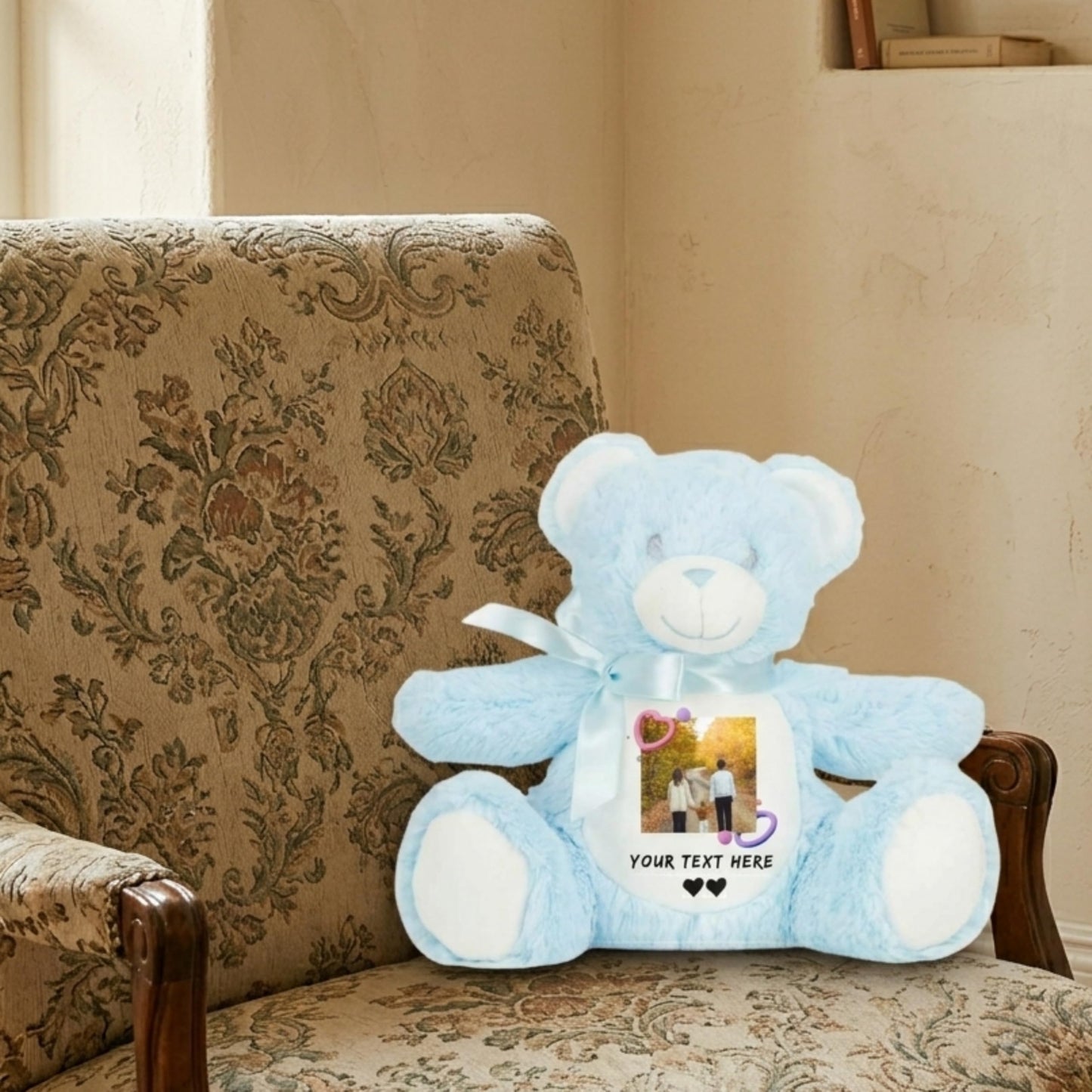 Personalized Teddy Bear with Photo and Text, Custom Plush Toy, Polyester, Memory Keepsake Soft Toy for Kids and Couples (Light Brown Teddy)