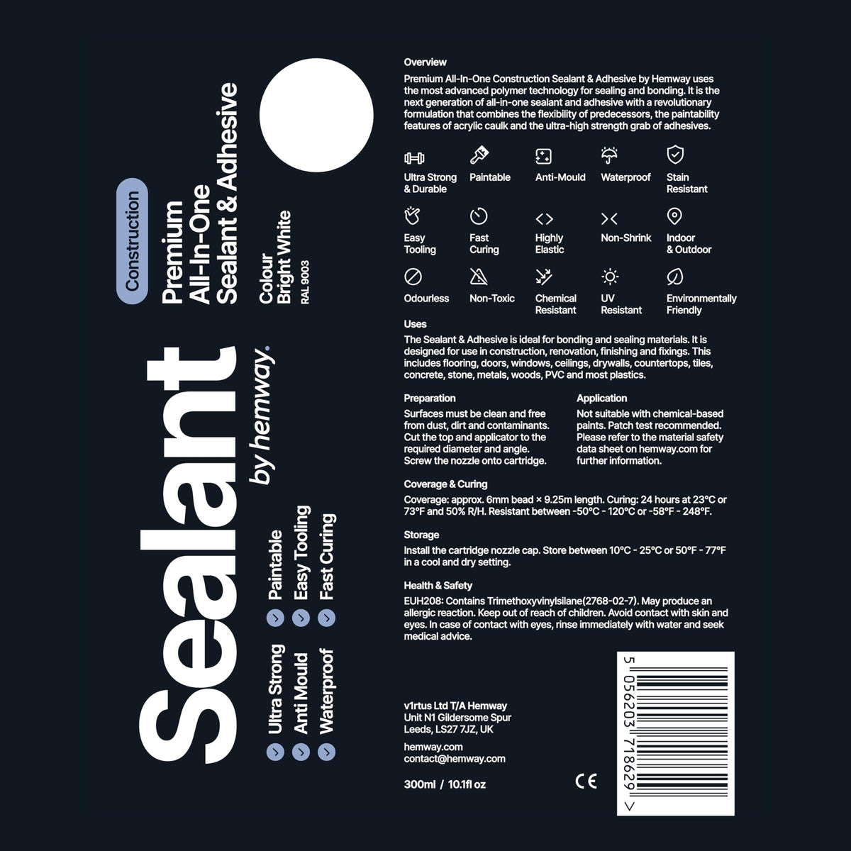 Hemway Kitchen & Bathroom Crystal Clear Sealant & Adhesive 300ml 3 Pack