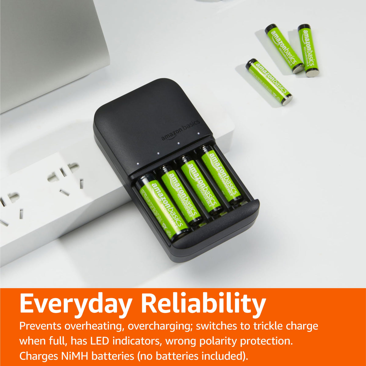 Amazon Basics 4 Slot Ni-MH AA & AAA Battery Charger With Indicator LEDs, With USB Port, Black